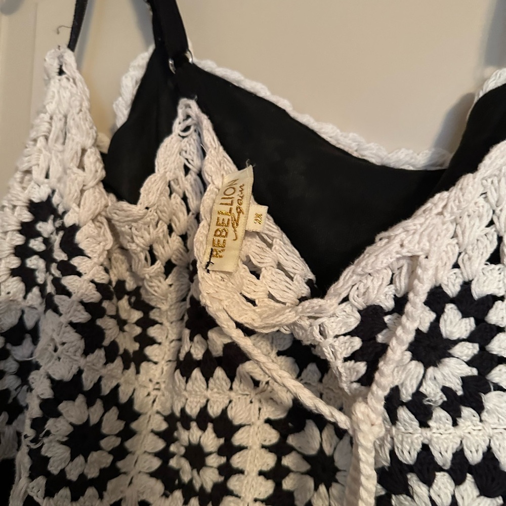 Black and white crochet dress